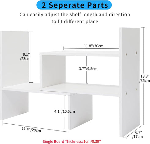 IUSEIT Counter Desktop Shelf Organizer, Adjustable Wood Office Storage Rack, Display Small Bookshelf