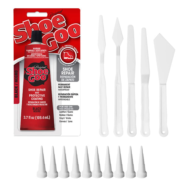 Shoe Goo Black Shoe Repair Adhesive Bundle: 10 Snip Tip Applicators & 5 Plastic Spreader Tools by 203Brands