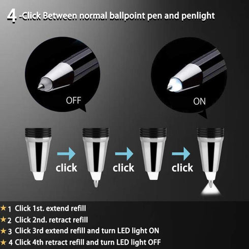 Penyeah Pen with Light, LED Lighted Tip Pen for Writing in the Dark, 2 Pack with Refills - Blue