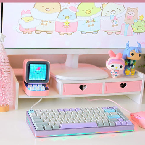 Kawaii Desk Organizer with Drawers, Cute Monitor Riser Stand for PC, Laptop, Printer
