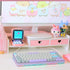 Kawaii Desk Organizer with Drawers, Cute Monitor Riser Stand for PC, Laptop, Printer