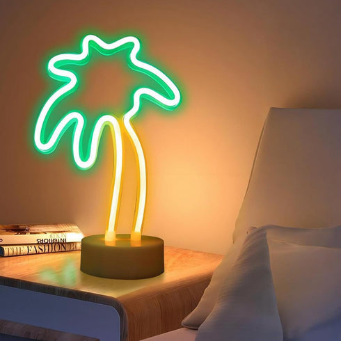 Summer ENUOLI Coconut Palm tree Neon Signs LED Battery Operated USB Powered Neon Light with Holder Base for Party