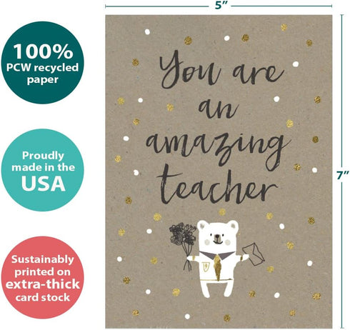 Tree-Free Greetings Teacher Appreciation Cards - 1 Card + Matching Envelopes, 100% Recycled Paper