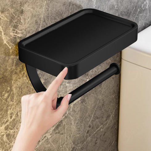 DGYB Bathroom Toilet Paper Holder Wall Mount Black Paper Towel Holder with Shelf Rustproof & Multifunctional