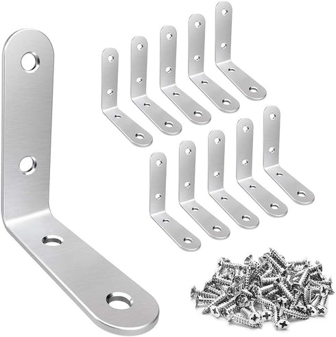 LuckIn 20 Pcs L Bracket Stainless Steel Corner Brace Sets, 90 Degree