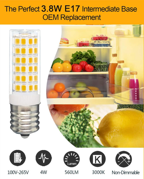 Updated KEI D28k kel 2812 KEI D28A KEL2811 KEI D28M KEL 2815 kel 2816x 4W LED Refrigerator Light Bulb Replacement AC100-265V 3.8W E17 Base for Frigidaire Freezer Lamp, Warm White 2-Pack by Tupolife