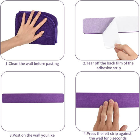 Vuzvuv 8Pcs Purple Rose Cork Board Strips with 50 Pushpins & Sticky Notes, Self-Adhesive Bulletin Board
