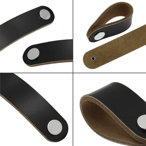 Yoohey 5 Pack Leather Cabinet Drawer Pulls, Modern Handmade Knob with Screws (Black, 14cm, 2 Holes)
