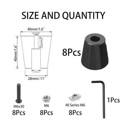 8Pcs Large Anti-Vibration Heavy Rubber Landing Mat Feet with T-Nut Screw Wrench for 4040 Series