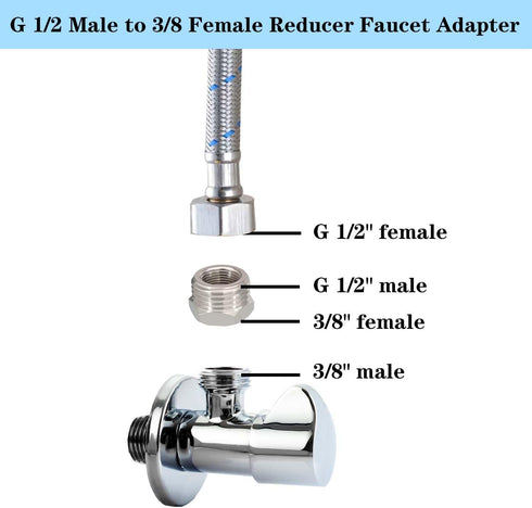 Nickel Plated Brass Reducer Faucet Adapter, G 1/2 Male to 3/8 Female Compression Hose Fitting, 4PCS