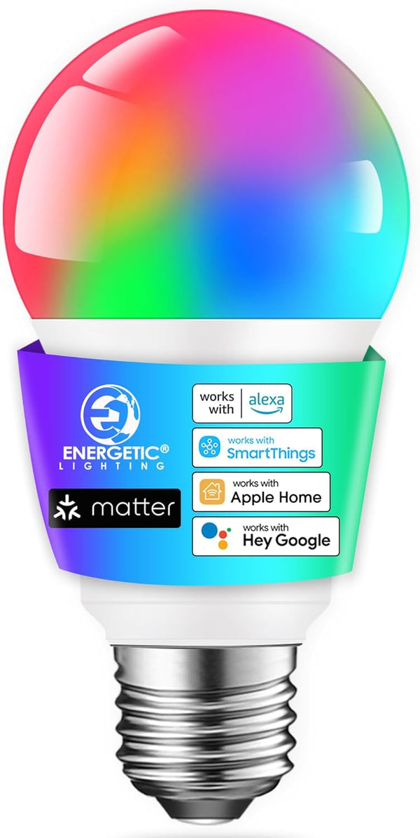 Energetic Light Bulbs Work with Alexa/Apple Home/Google Home/SmartThings, Matter Smart A19 LED