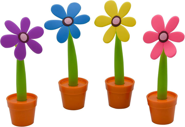 Maydahui 4 PCS Flower Ballpoint Pens with Plant Pot Stand, Cute Creative Design for Student Party Valentine's Day