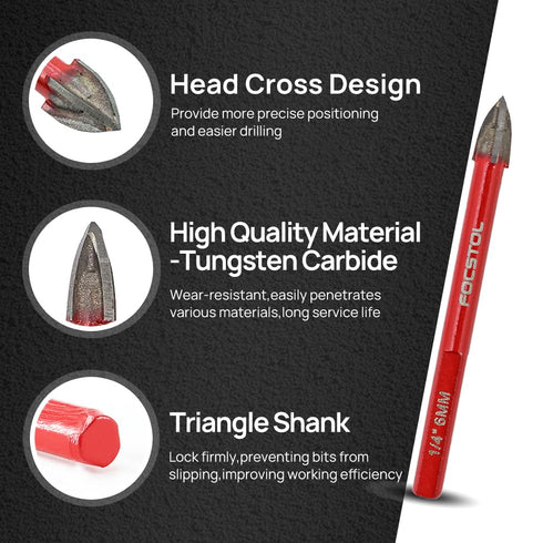 FOCSTOL 5pcs Masonry Concrete Drill Bit Set, 6mm Carbide Bits with Triangle Shank for Softer Materials