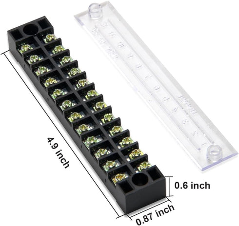 MILAPEAK 10pcs (5 Sets) 12 Positions Dual Row 600V 15A Screw Terminal Strip Blocks with Cover + 400V 15A 12 Positions