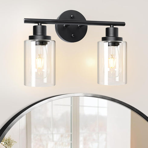 Unicozin 2 E26 (Bulbs Light Vanity Lights, Black Wall Sconce Light with Clear Glass, Bathroom Light Fixtures, Wall
