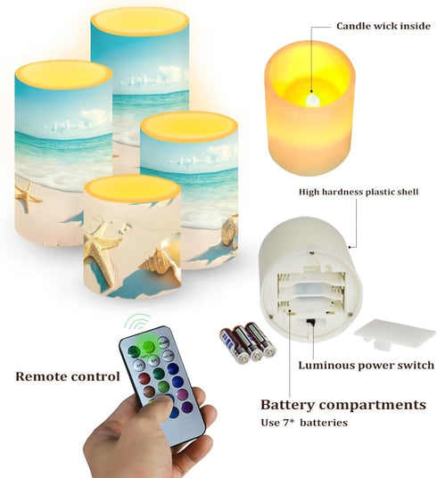 Cozeyat 4 Surf Beach Pcs Battery Operated Flameless Candles with Remote Color Changing Timer Flickering LED Pillar