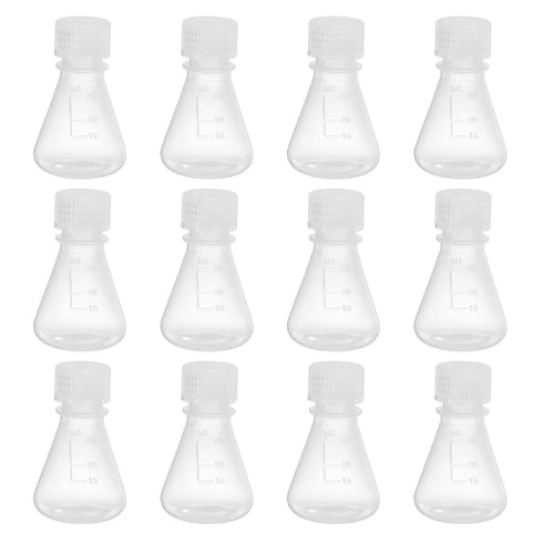 PATIKIL 12 Pcs Erlenmeyer Flask, 25ml Narrow Mouth Graduated Flasks with Screw Cap for Lab Chemistry Study