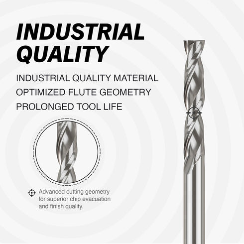 Upcut Spiral CNC Bit, Solid Carbide Straight Router Bit, 3/8" Cutting Dia, 3/8" Shank, 2" Cutting Length, CNC Router