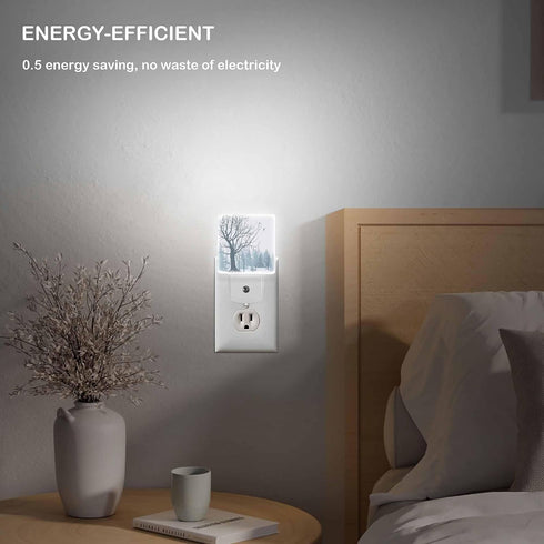 Jahiona White,0.5W LED Night Light Lamp with Smart Sensor Dusk to Dawn Sensor,Snowy Forest Night Light Daylight