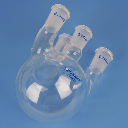 Round Bottom Flask RBF, 500 ml Heavy Wall 4 Neck Borosilicate Glass Flask with 24/40 Standard Taper Joint