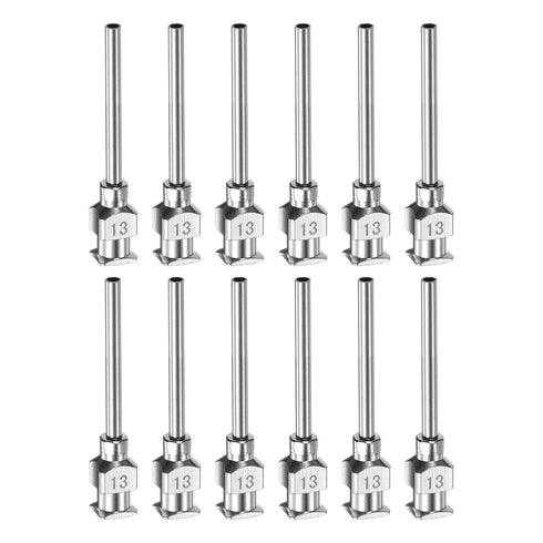 12pcs 13Gauge Stainless Steel Dispensing Needles, 1" All Metal Blunt Tips Luer Lock for Glue, Ink, Lab Use