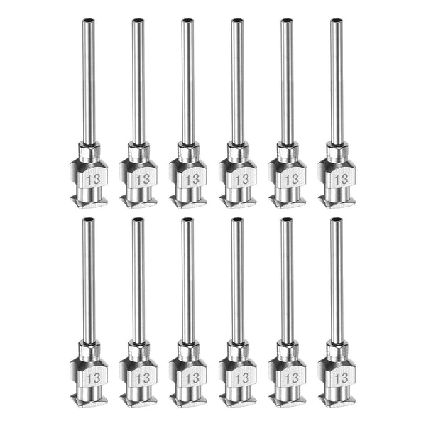 12pcs 13Gauge Stainless Steel Dispensing Needles, 1" All Metal Blunt Tips Luer Lock for Glue, Ink, Lab Use