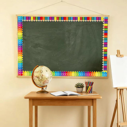 52 Runtoo Feet Bulletin Board Borders Crayon and Pencil Die-Cut Rolled Boho Rainbow Border Decorations Scalloped Trim