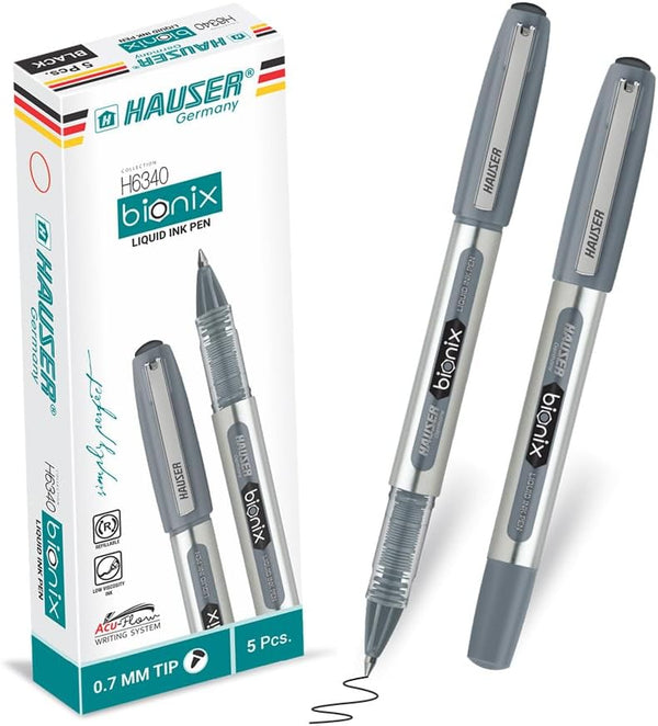 HAUSER BIONIX Liquid Ink Pens, 0.7 MM Black Ink, 5 Pc Pack for Writing, School, Note Taking Supplies