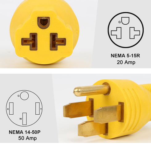 NEMA 14-50P to 5-15R 5-20R 6-15R 6-20R Compact 240V 50 Amp to 240V 15 Amp 20 Amp Female Receptacle Adapter
