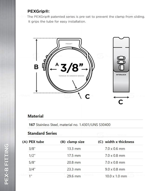 PUDS0038 3/8 Inch Oetiker Stainless Steel Crimp Rings, 360 Deg Stepless, Narrow Band, One Clamp Size