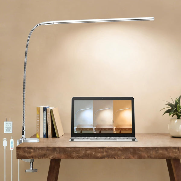 Space Aluminum LED Desk Lamp with Clamp, Clip on Light for Reading