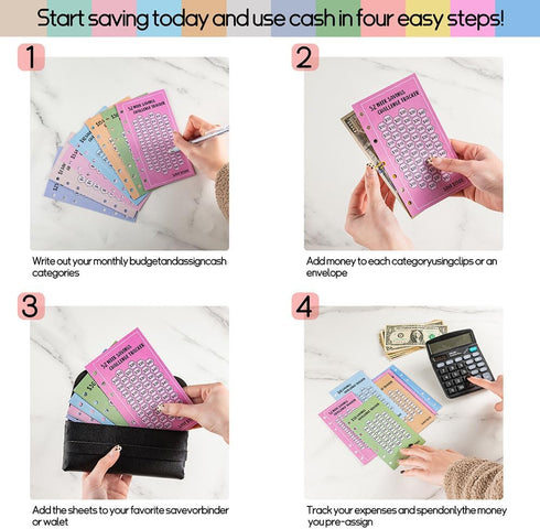 Yajuo 48 100 6 A6 Sheets Envelopes Money Saving Challenge Binder Trackers, Ring Binders Savings Challenge Trackers