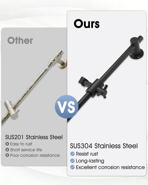 25 Inch SUS304 All Metal Shower Slide Bar with Adjustable Handheld Shower Head Holder, Stainless Steel Shower Rail