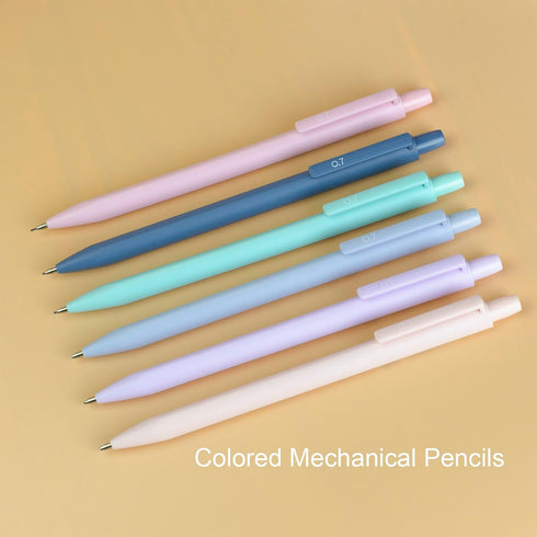 Cute Mechanical Pencils Set, 0.5mm Triangular, 6 Pencils with 4 Tubes Leads and 1 Eraser in Pastel Colors