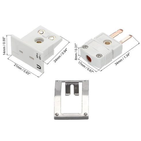 MECCANIXITY U Type Thermocouple Wire Connectors Male Plug with Mini Socket for High Temperature 220°C