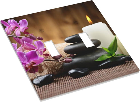 Zen Stone 2 Gang Double Toggle Light Switch Cover, Decorative Wall Plate for Country Farm Bathroom Home Decor 5" x 4.9