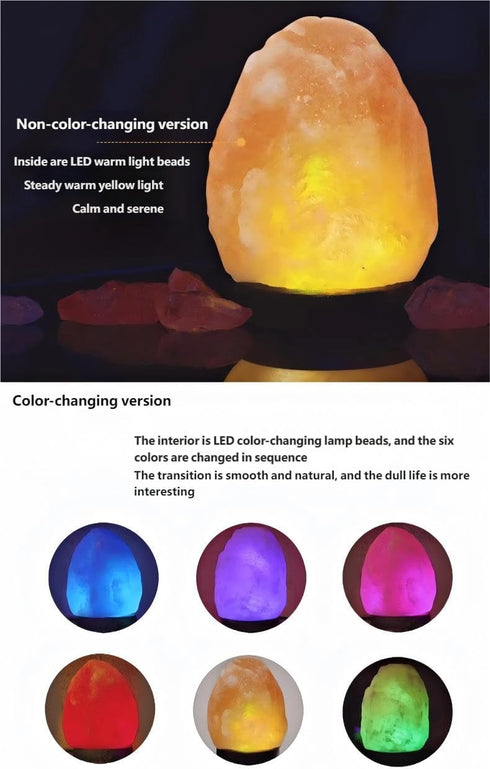 Generic Himalayan Salt Lamp with USB Power, Natural Shape, Color-Changing LED and Warm White Light, Wooden Base Night