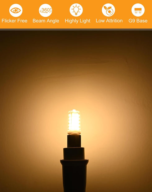 10 Pack G9 Bulb, 40 T4 Bulbs,4W 2700K 450Lumens Non-Dimmable, G9 LED Watt Equivalent Chandelier Light Warm White