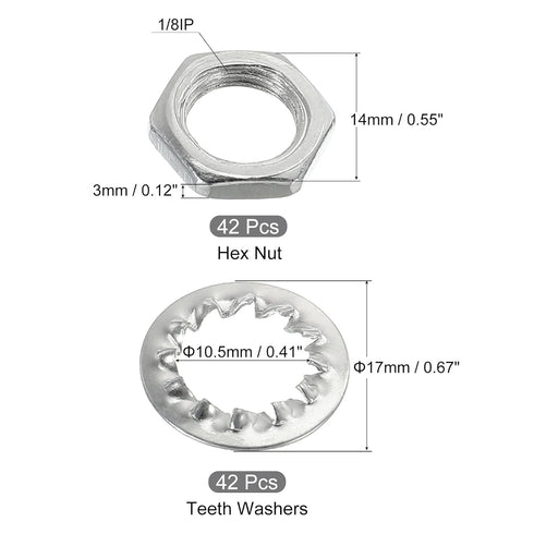 MECCANIXITY Lamp Pipe Kit with Lock Nuts Teeth Washers 1/8IP Thread Fasteners Assortment for Chandelier Ceiling Light Repair Assembly DIY Hardware, Pack of 126