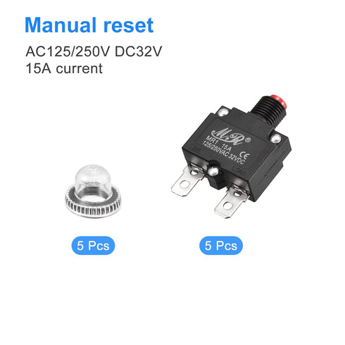 MECCANIXITY 5pcs Circuit Overload Protector 15A AC125/250V DC32V Push Button Thermal Circuit Breaker for Air Compressor