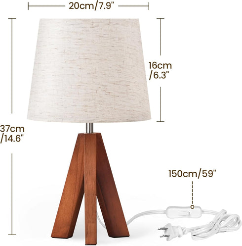 14.6 Inch E26 LE51TL05 Tripod Table Lamp, Small Bedside Lamp with Beige Linen Shade, Modern Nightstand Lamp