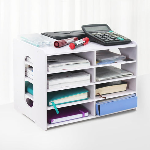 SONGWAY Desktop Mail Sorter Organizer, Small File Organizer with 8 Compartments for Desk, Ink Pad Storage