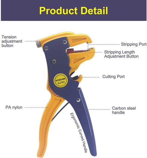 VCELINK Automatic Wire Stripper and Cutter, 2 in 1 Adjustable Electrical Cable Tool & Eagle Nose Pliers (7-Inch)