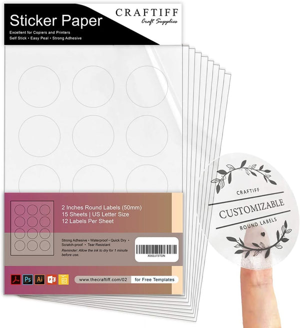 Round Labels Stickers 2 Inches, Transparent Printable Vinyl for Laser Printer, Waterproof Clear Sticker Paper