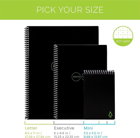 Rocketbook Core Reusable Spiral Notebook - Executive Size 6x8.8, Black, Dotted Pages, App-Connected, Durable Cover