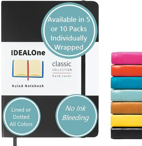 Journal Notebook Lined Classic Hardcover, 5.7 x 8 inches, 160 Pages, 100GSM Thick Paper, Black