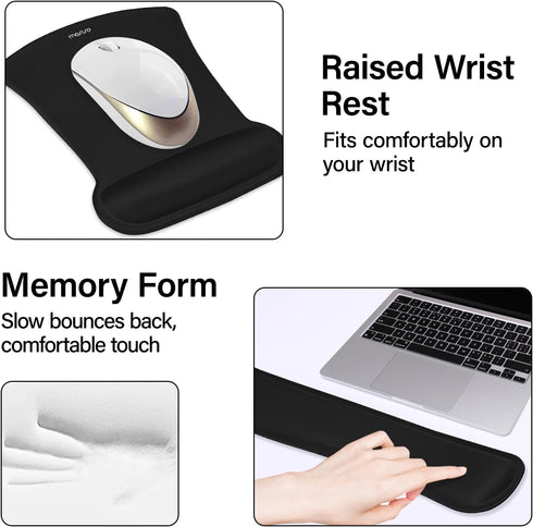 MOSISO Keyboard Mouse Pad Set, Large Gaming Mouse Pad with Wrist Rest & Coaster, Ergonomic Non-Slip Mousepad, Black