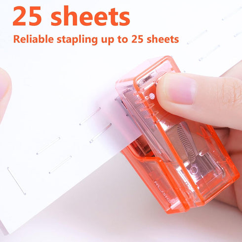 Mini Stapler with Staples, Small Transparent Stapler, 25 Sheet Capacity, Includes 640 Staples, Easy to Carry