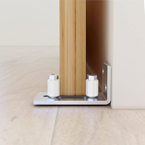 JUBEST Barn Door Floor Guide - Satin Nickel Adjustable Roller Wall Mounted Floor Guide for Door Thick Up to 2 1/8 inches, Flush Bottom Design, Smoothly and Quietly by JUBEST