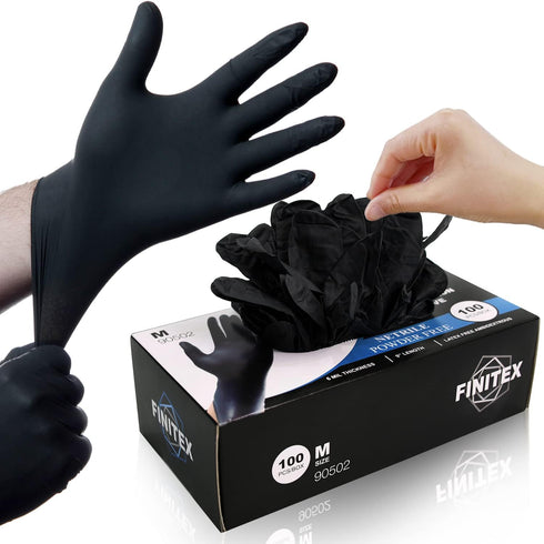 FINITEX Black Nitrile Disposable Medical Exam Gloves, 100/1000 PCS Powder-Free Latex-Free Food Gloves